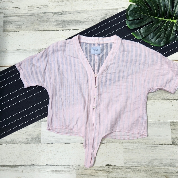 Rails Thea Button Front Blouse Blush Shadow Stripe Pink Size Small - Picture 2 of 7